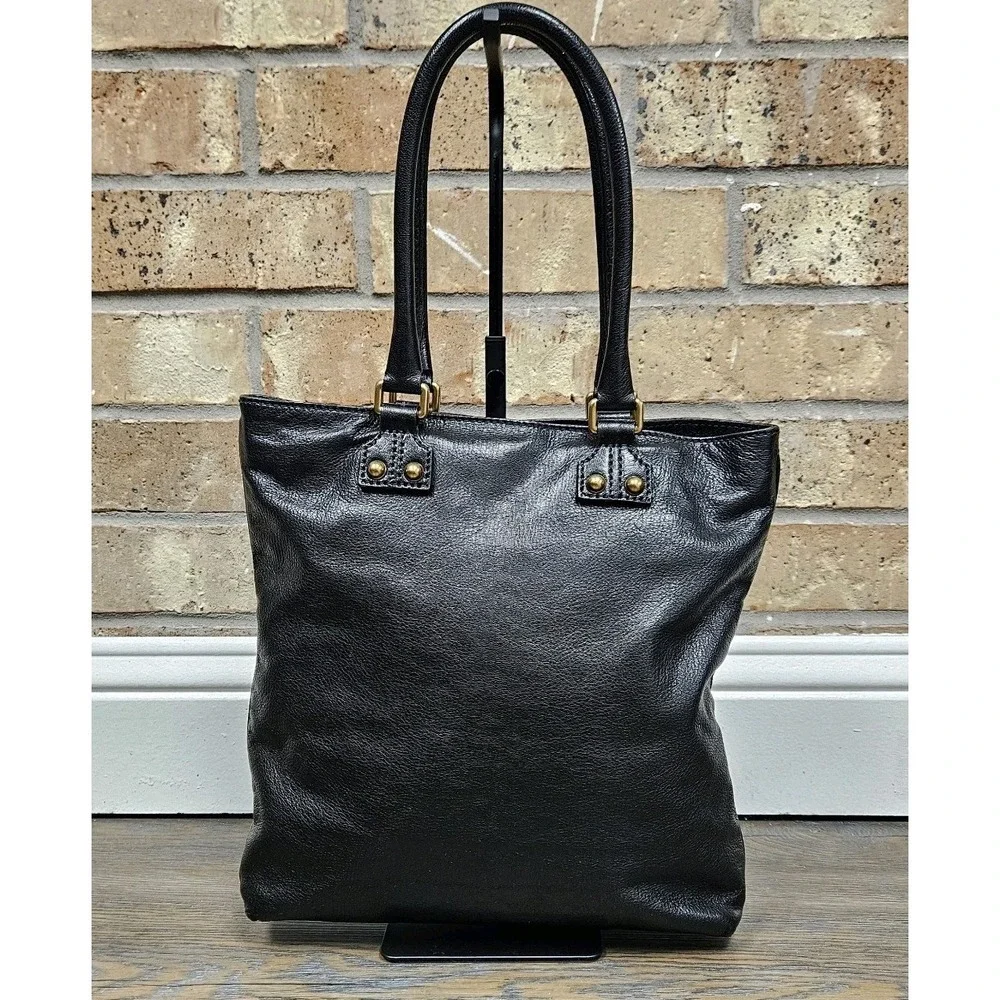 AUTHENTIC Gucci Black Pebbled Leather Flat Tote Bag Medium‎ Vertical Shopper